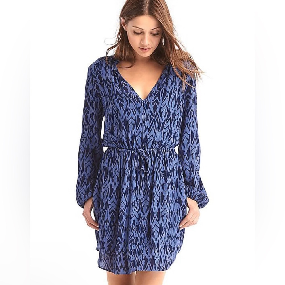 GAP Blue Rayon V-Neck Long Sleeve Dress M